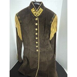 DOUBLE D RANCH USA Vintage beaded & fringe detail suede Long Jacket Large